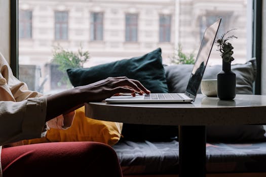 cozy cafe with laptop