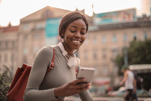 a happy traveler using a travel app