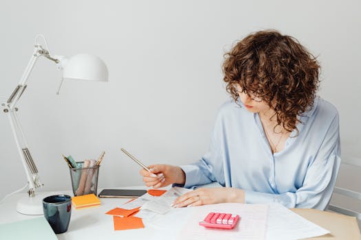 A well-organized workspace with receipts